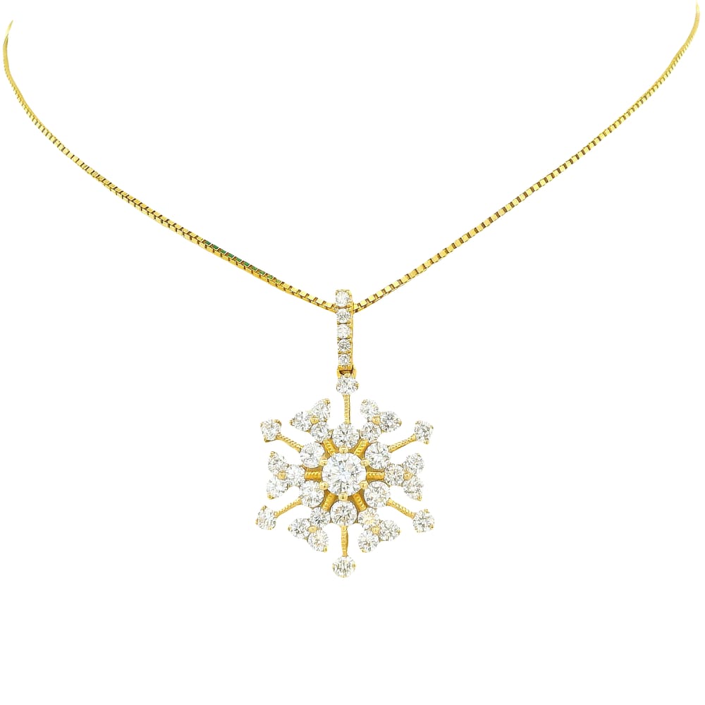 14K YG 1.12TW DIAMOND SNOWFLAKE PENDANT WITH CHAIN