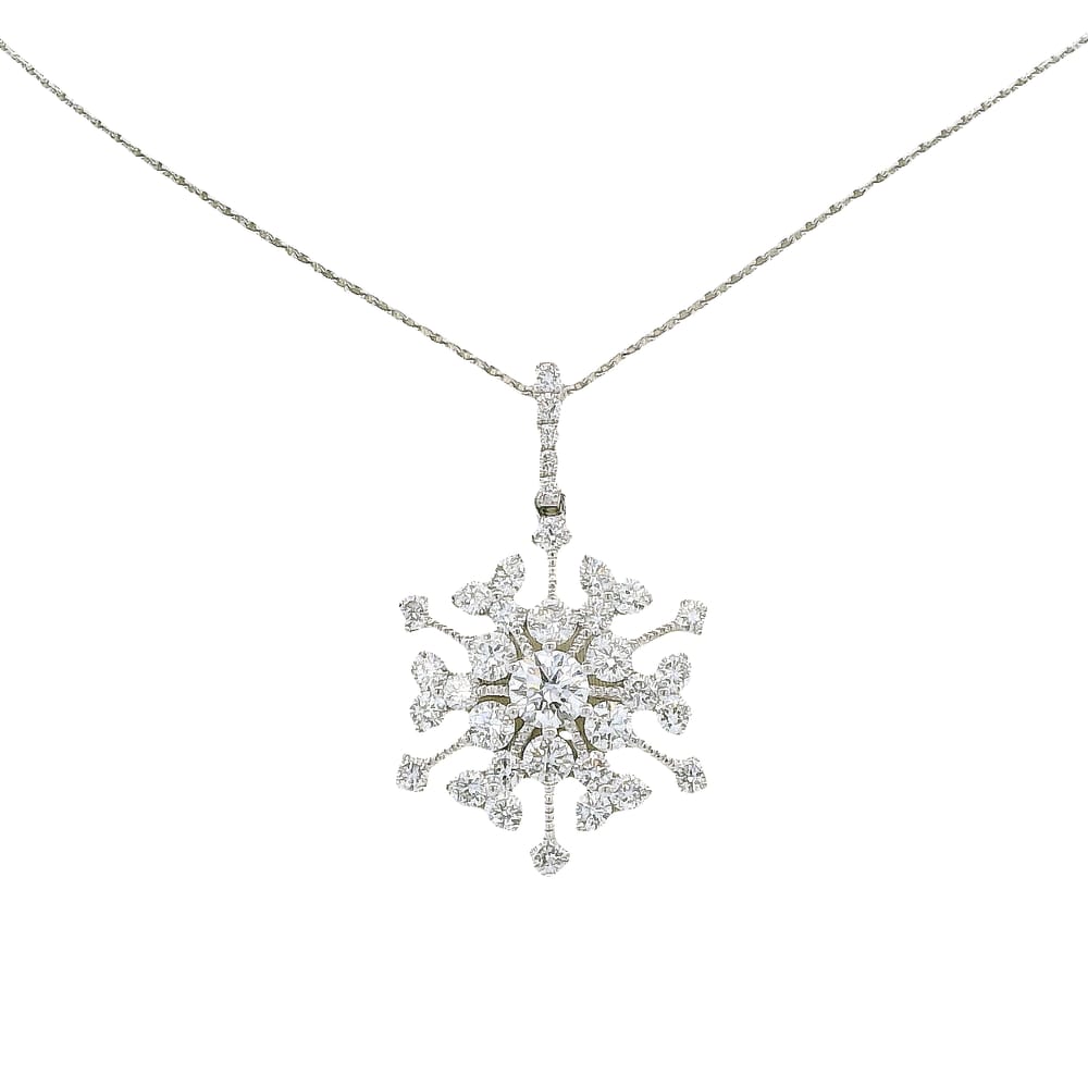 14K WG 1.12TW DIAMOND SNOWFLAKE PENDANT WITH CHAIN