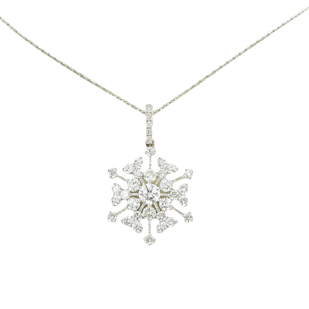 14K WG 1.12TW DIAMOND SNOWFLAKE PENDANT WITH CHAIN