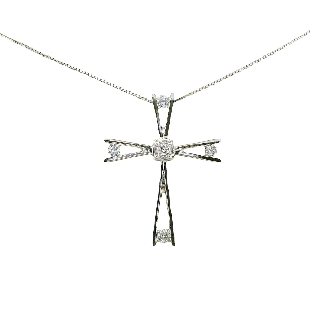 14K WG 0.24CTW DIAMOND CROSS PENDANT WITH CHAIN
