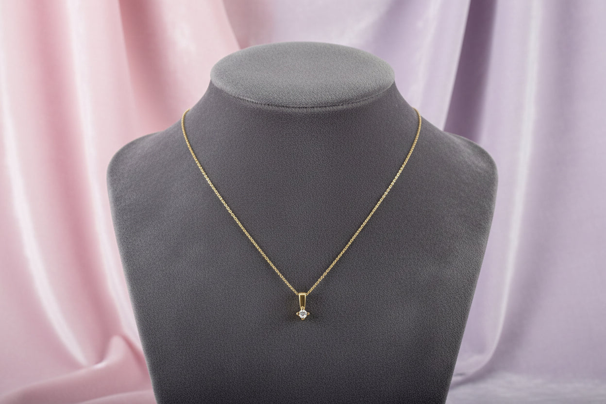 10K YG 0.04CT DIAMOND PENDANT WITH CHAIN