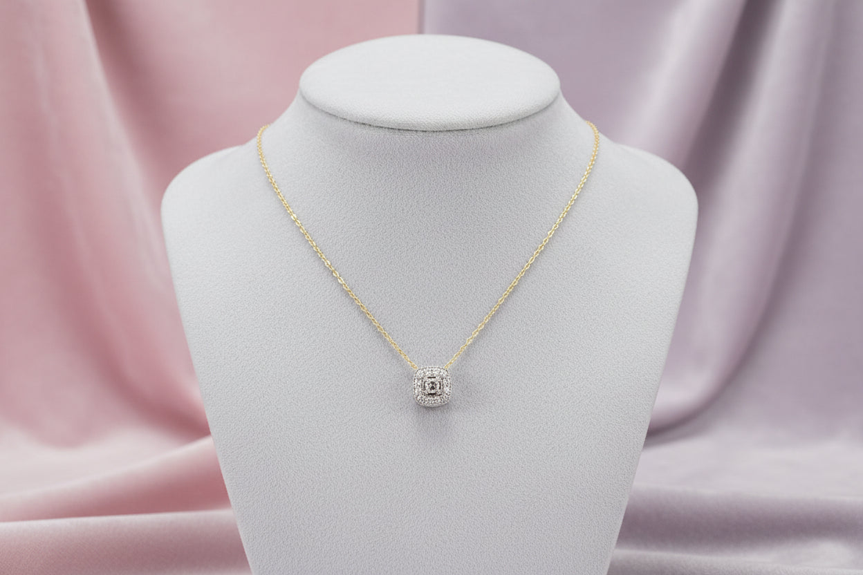 10K YG 0.08CTW DIAMOND PENDANT WITH CHAIN