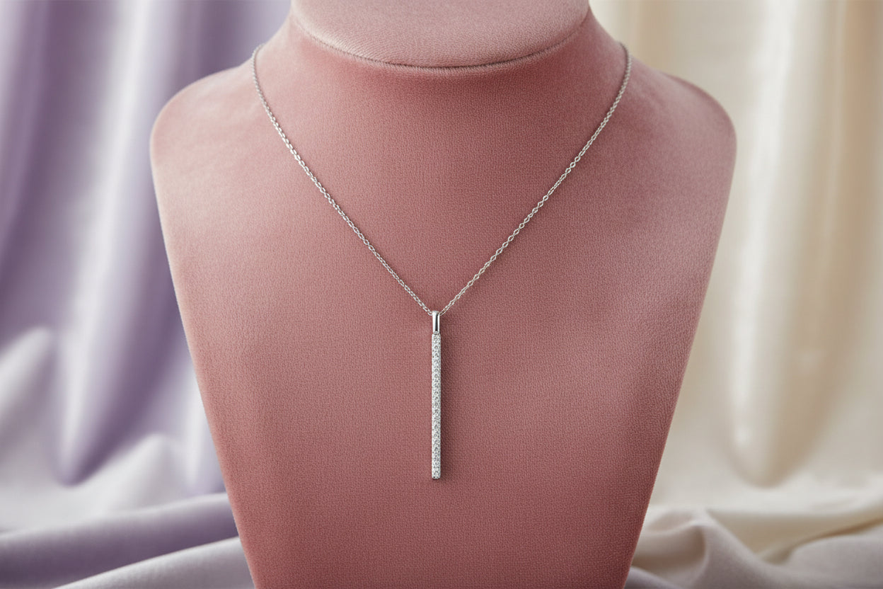 10K WG .10CTW DIAMOND BAR PENDANT WITH CHAIN