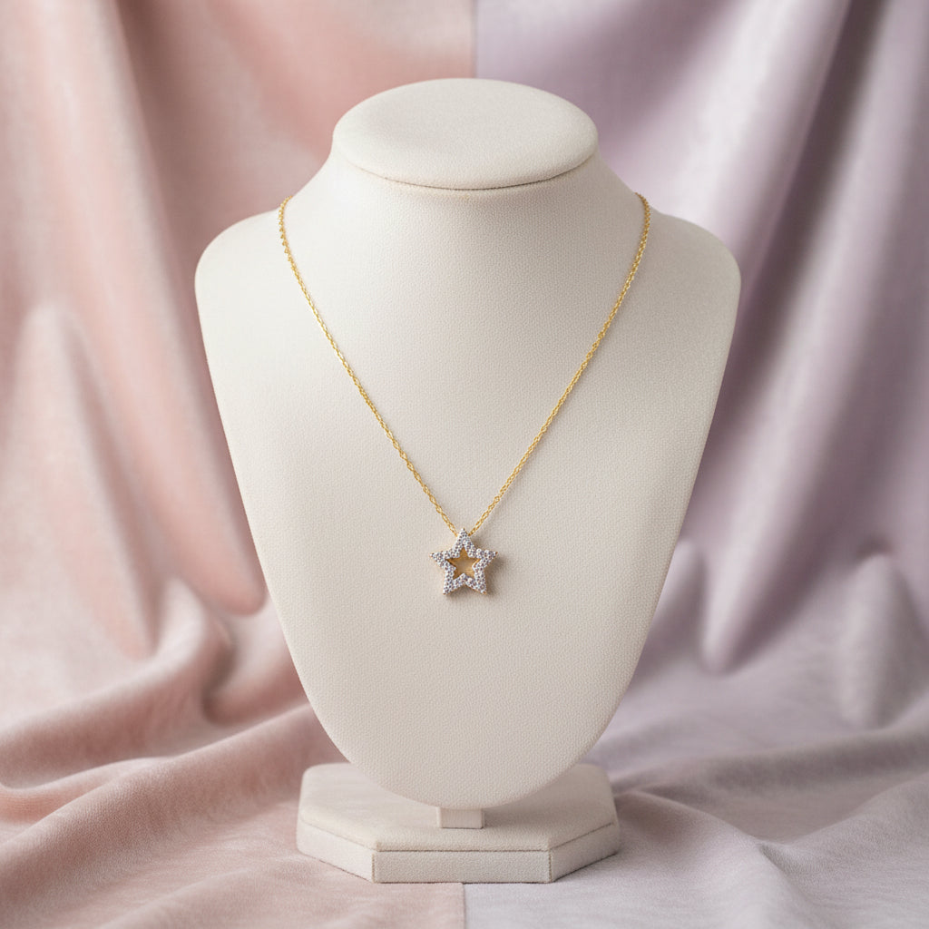 10K YG .10CTW DIAMOND STAR PENDANT WITH CHAIN