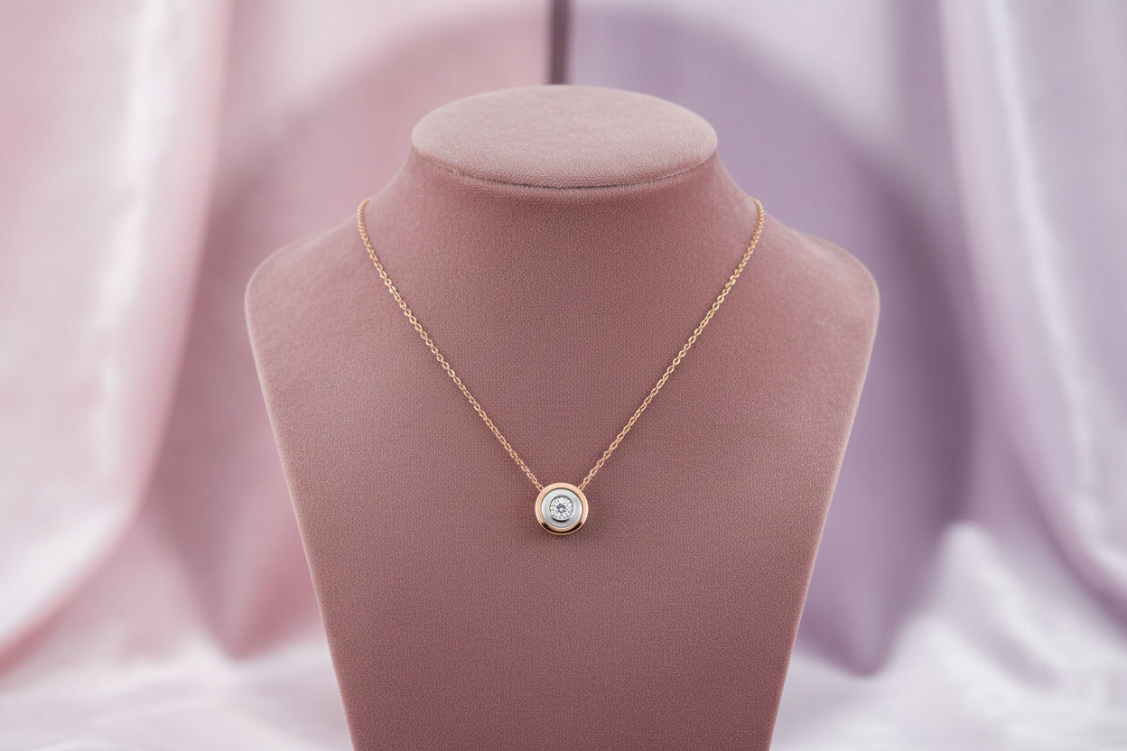 10K RG/WG .04CT DIAMOND PENDANT WITH CHAIN