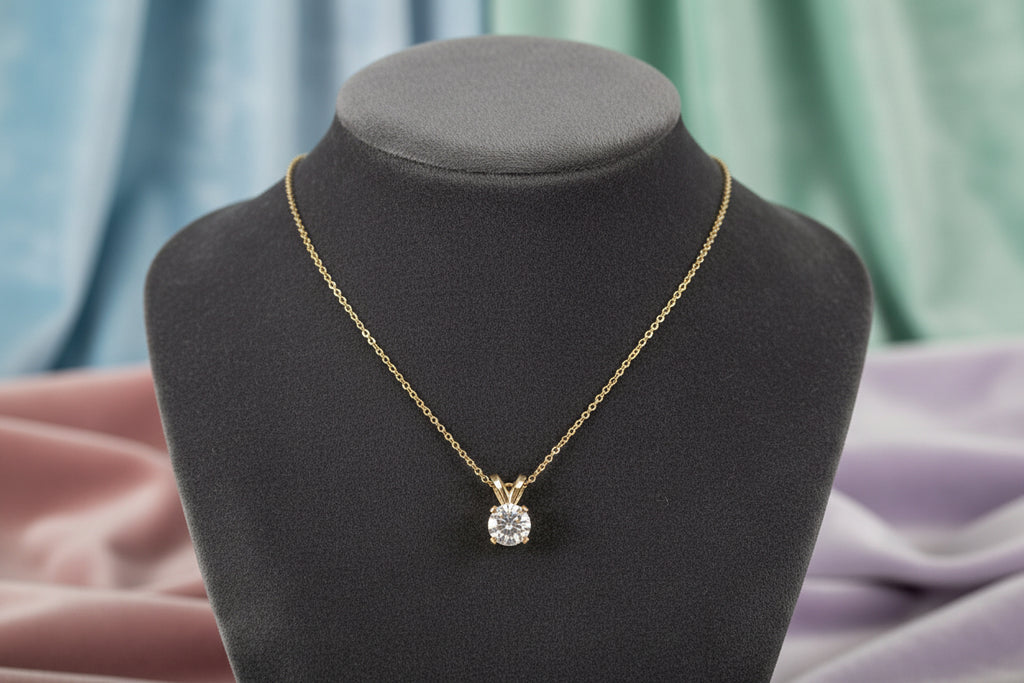 14K Yellow 0.70ct SI GH Round Diamond Solitaire Pendant with Chain 18"