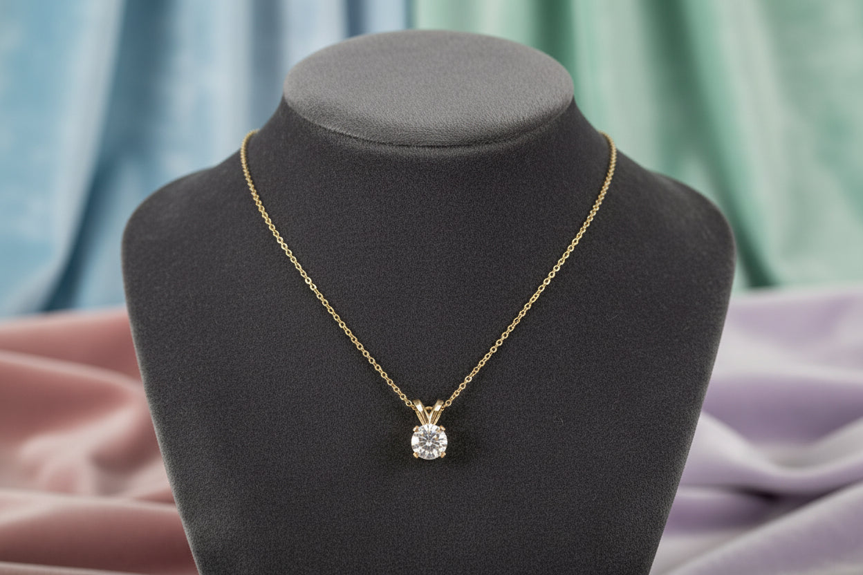 14K Yellow 0.70ct SI GH Round Diamond Solitaire Pendant with Chain 18"