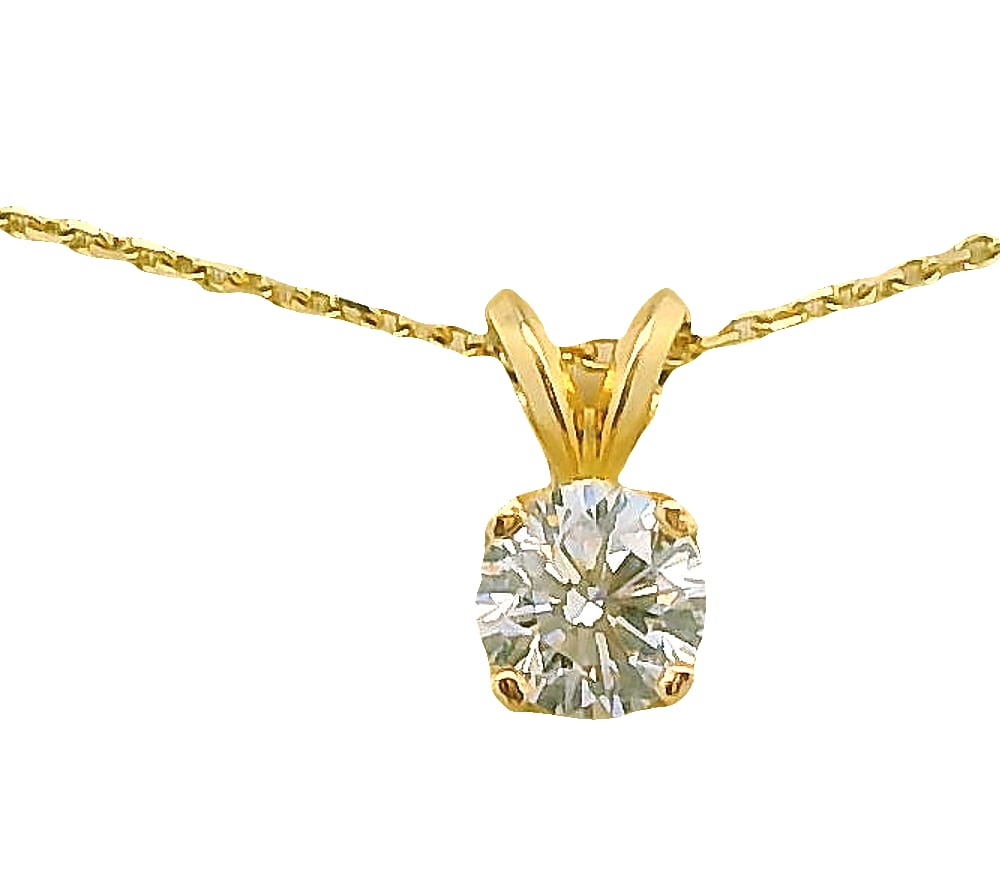 14K Yellow 0.70ct SI GH Round Diamond Solitaire Pendant with Chain 18"