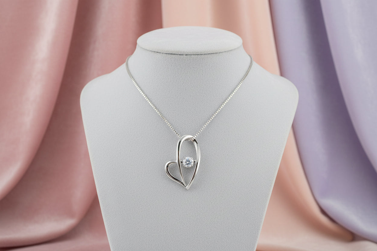 10K WG .02CT DIAMOND PULSE HEART PENDANT WITH CHAIN