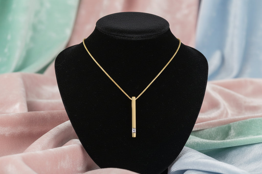 10K YG .008CTW RBC DIAMOND BAR PENDANT