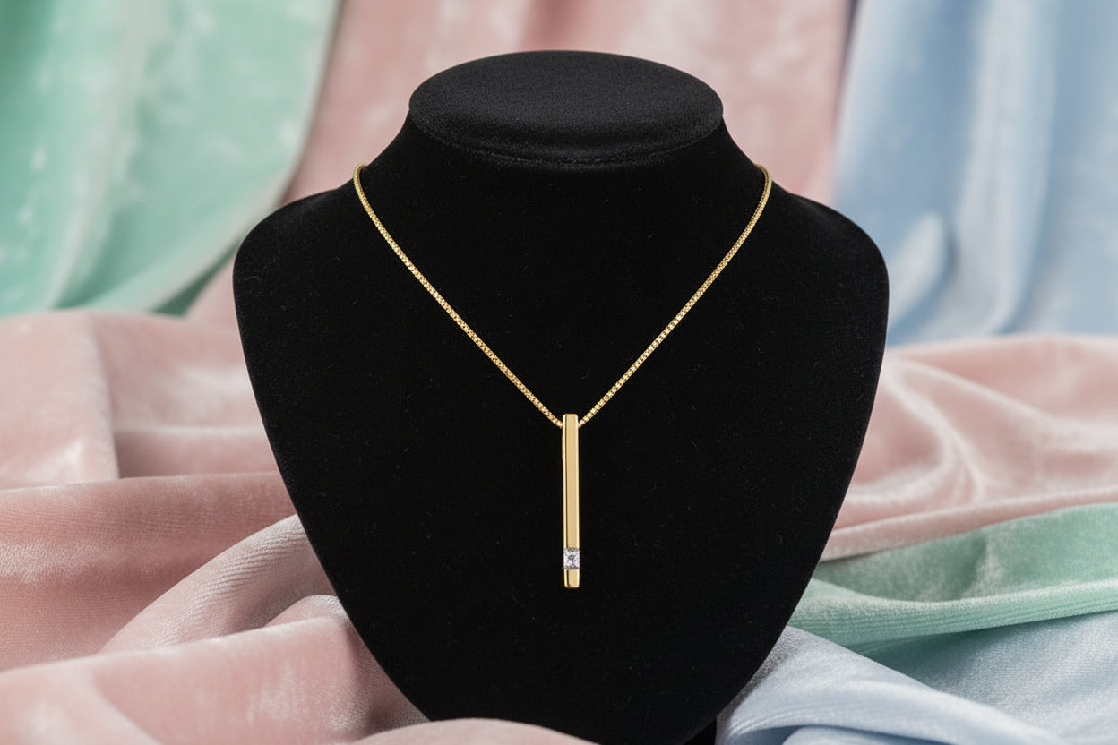 10K YG .008CTW RBC DIAMOND BAR PENDANT