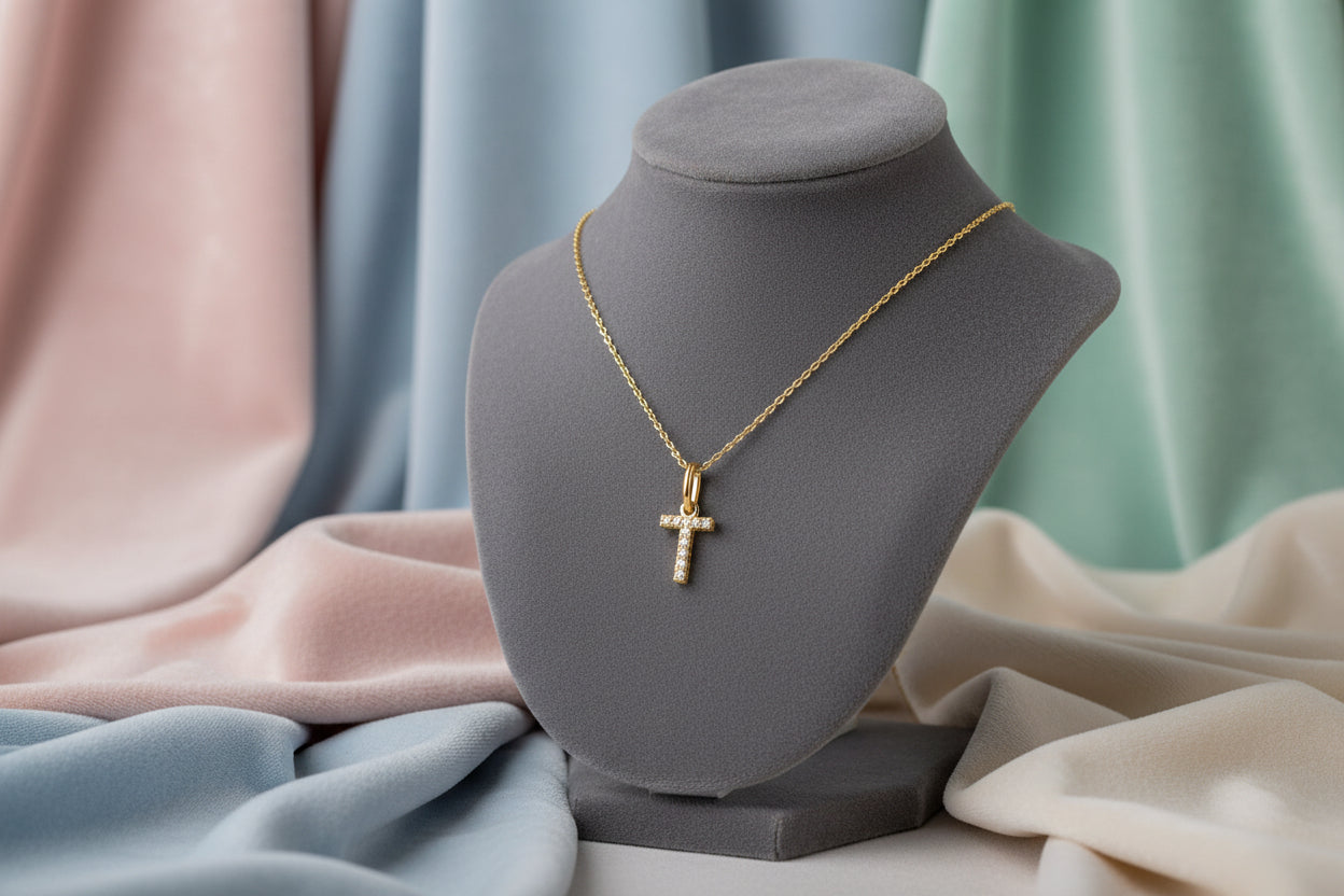 10K YG .04CTW DIAMOND INITIAL "T" PENDANT WITH CHAIN