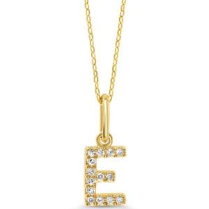 10K YG .04CTW DIAMOND INITIAL "E" PENDANT WITH CHAIN