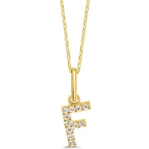 10K YG .04CTW DIAMOND INITIAL "F" PENDANT WITH CHAIN