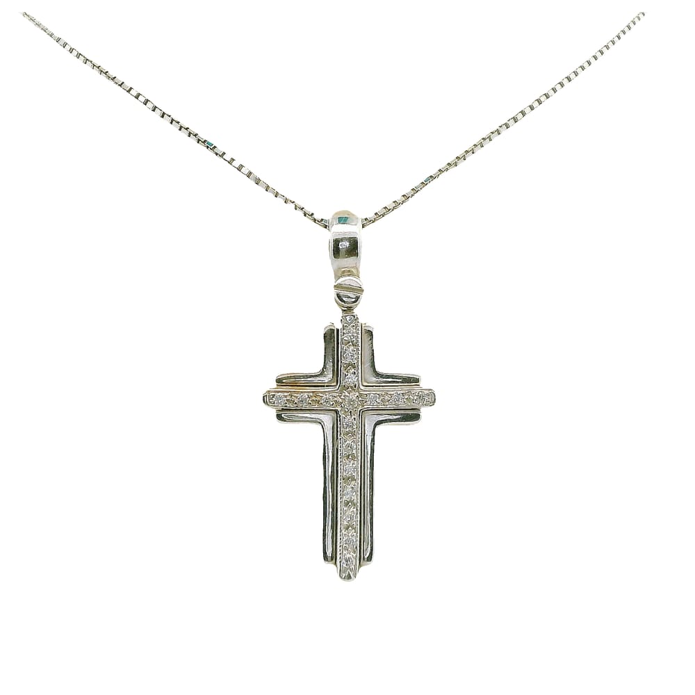 18K WG .10ctw SI/GH DIAMOND CROSS PENDANT WITH CHAIN
