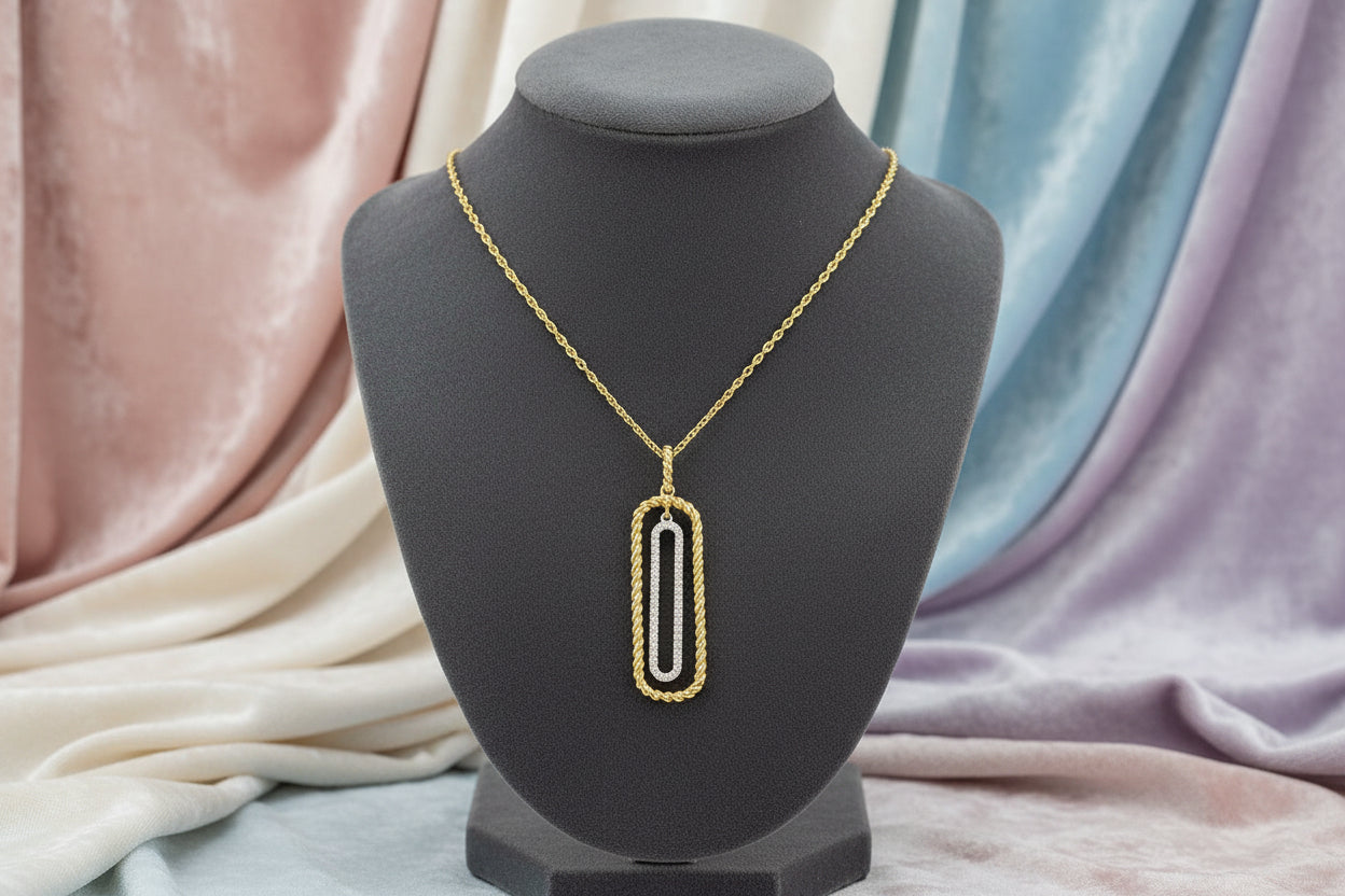 14K YG/WG 0.20CTW DIAMOND PENDANT WITH CHAIN