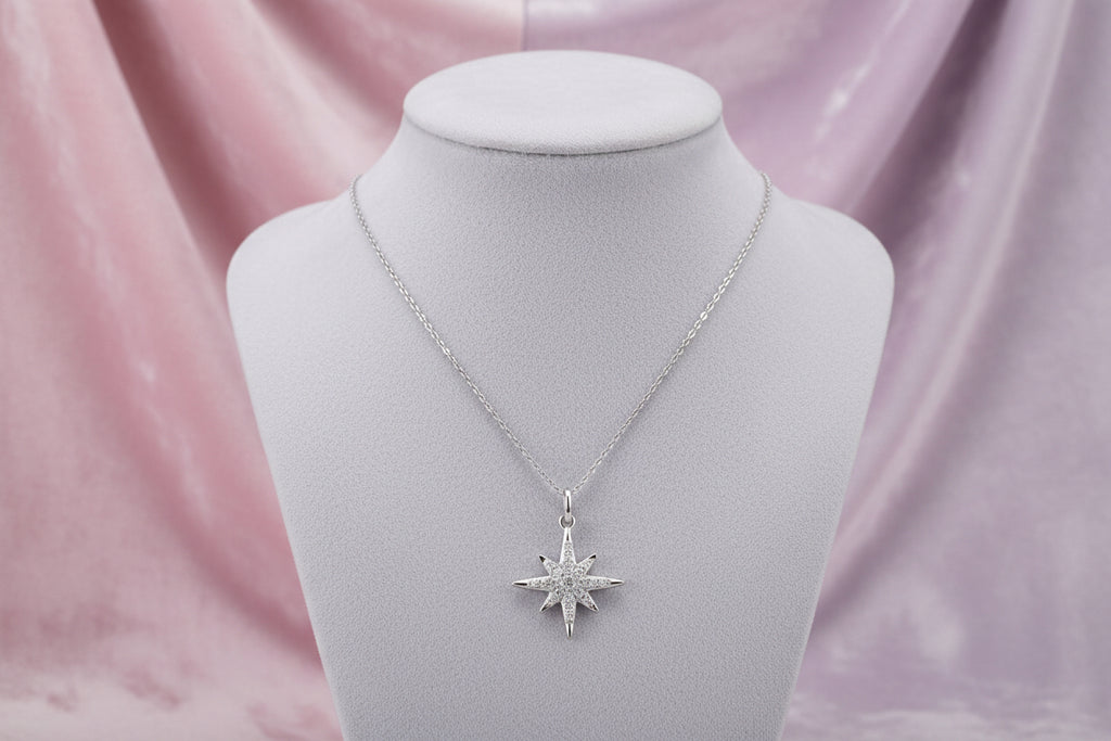 10K WG 0.10ctw Diamond Mode North Star Pendant with Chain