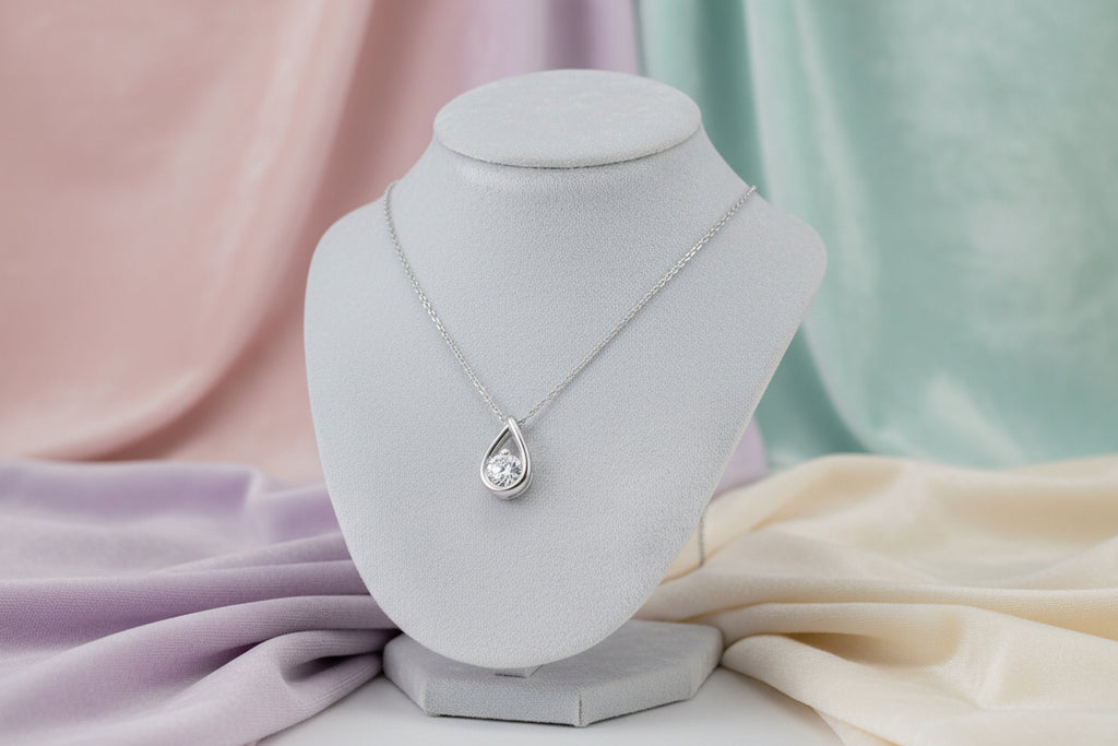 Sterling Silver 0.25ct VS2,F BR Lab Grown Diamond Tear Drop Pendant with chain