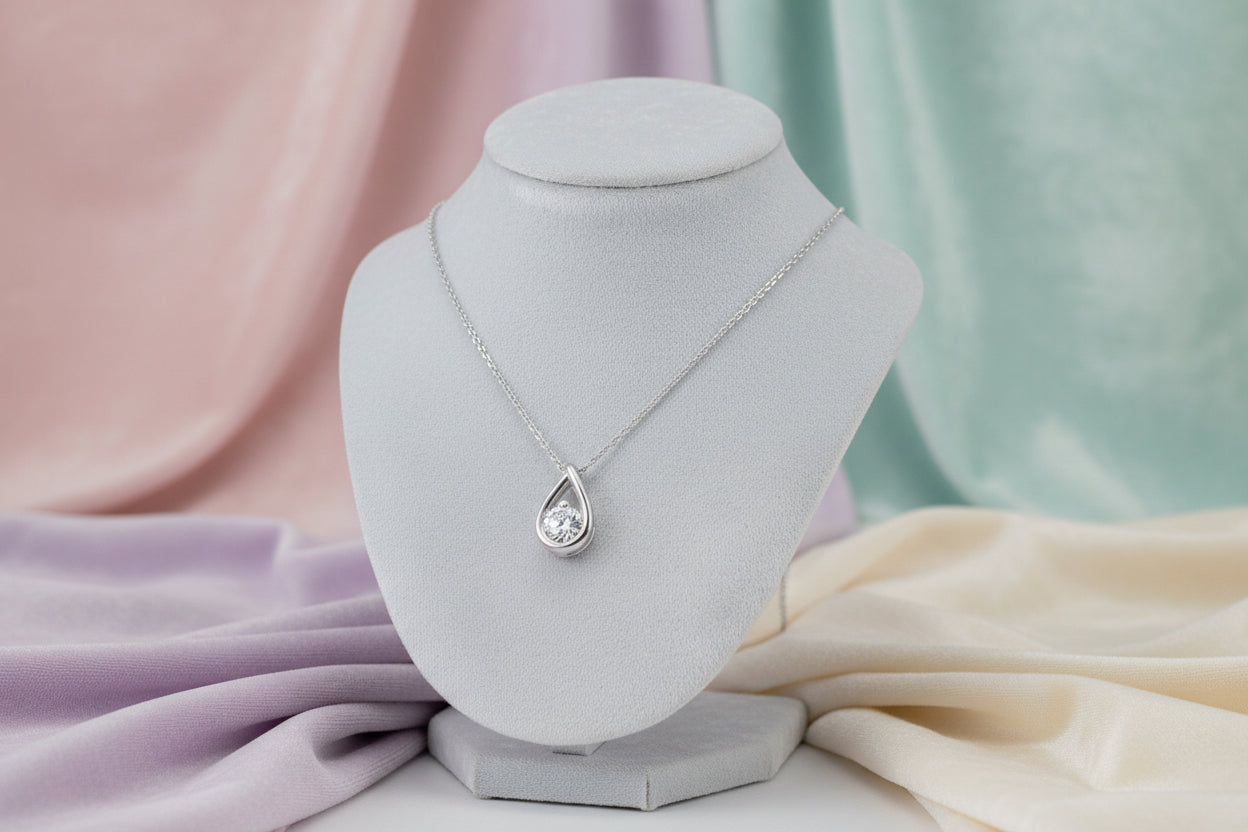 Sterling Silver 0.25ct VS2,F BR Lab Grown Diamond Tear Drop Pendant with chain
