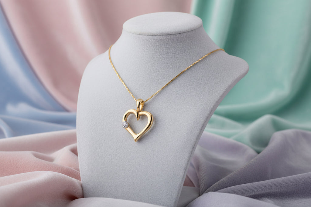 10K YG 0.015ct RB Diamond Open Heart Pendant with chain