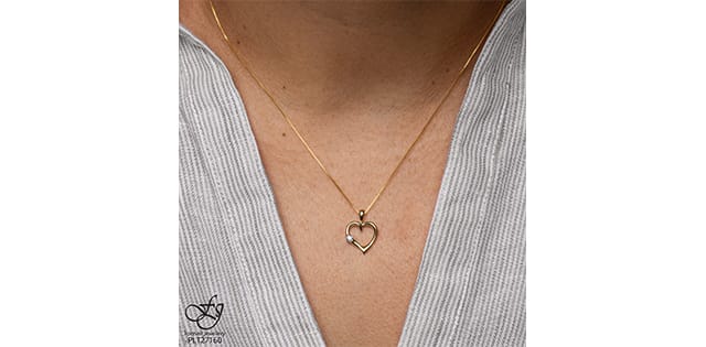 10K YG 0.015ct RB Diamond Open Heart Pendant with chain