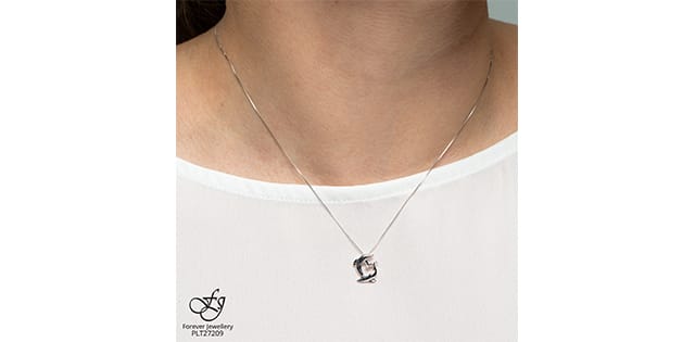 10K WG 0.007ct RB Diamond with Heart Shaped Dolphins Pendant and chain
