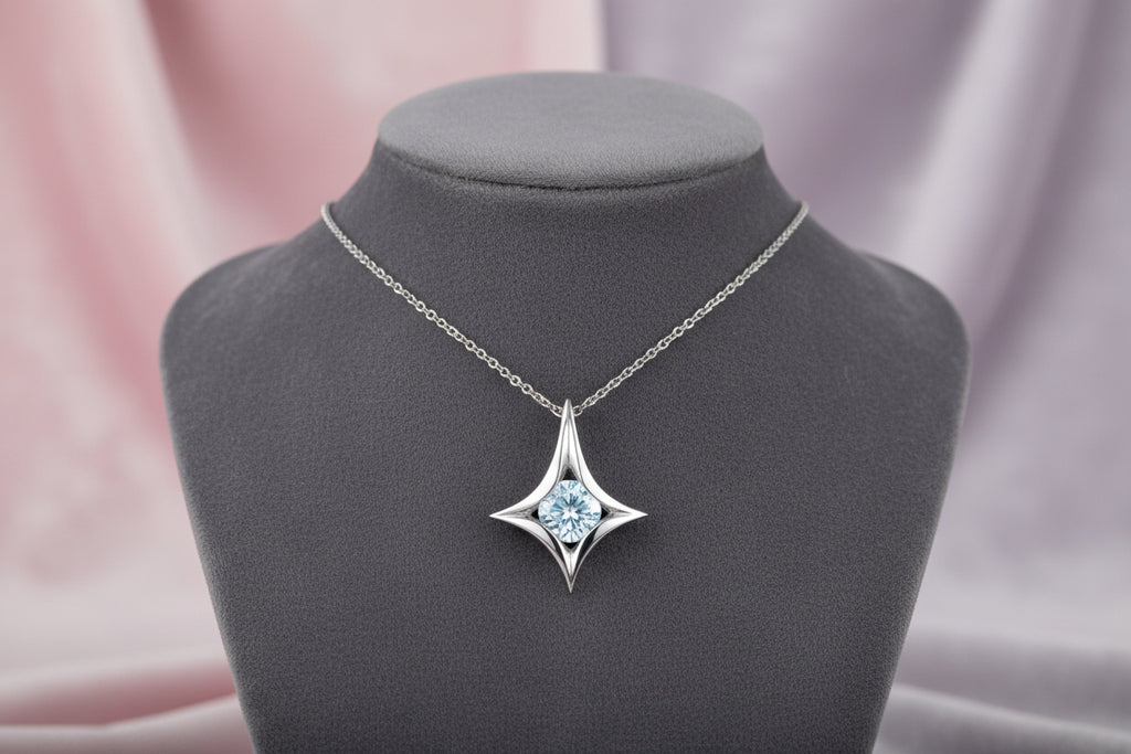 10K WG 0.25ct VS,EF RB Lab Grown Diamond Concave Kite Solitaire Pendant w/ Chain