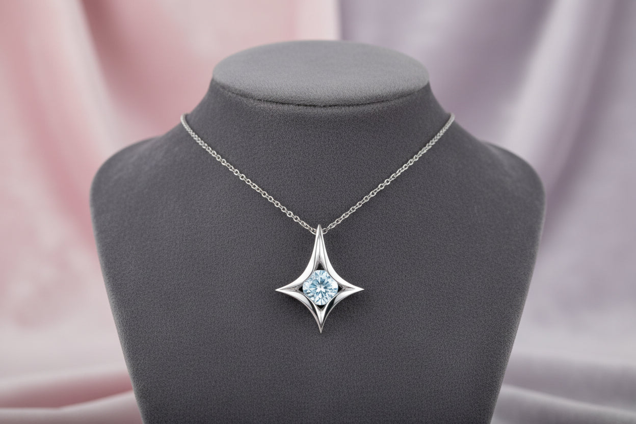 10K WG 0.25ct VS,EF RB Lab Grown Diamond Concave Kite Solitaire Pendant w/ Chain