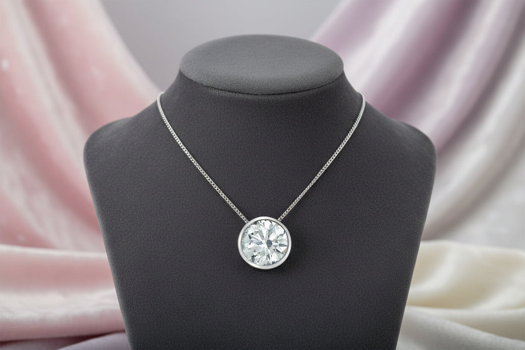 10K WG 0.50ct VS,EF RB Lab Grown Diamond Bezel Set Solitaire Pendant w/ Chain