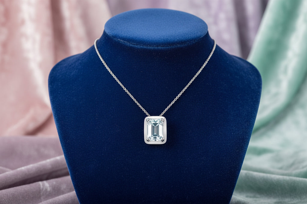 10K WG 0.50ct VS,EF EM Cut Lab Grown Diamond Picture Frame Pendant w/ Chain