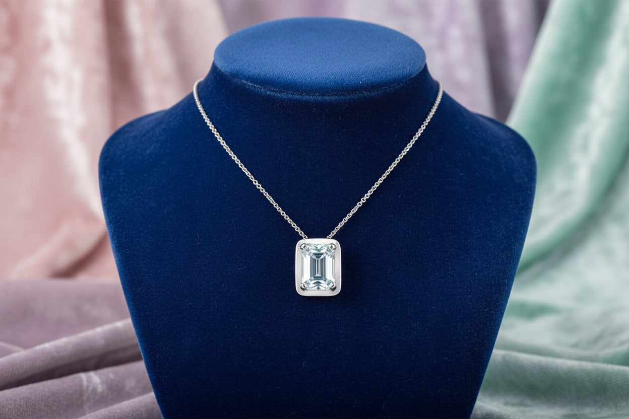 10K WG 0.50ct VS,EF EM Cut Lab Grown Diamond Picture Frame Pendant w/ Chain