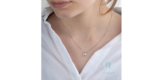 10K WG 0.50ct VS,EF EM Cut Lab Grown Diamond Picture Frame Pendant w/ Chain