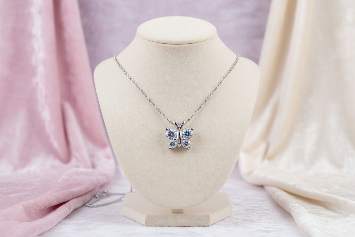 10K WG 0.33ctw VS,EF RB Lab Grown Diamond Butterfly Pendant w/ Chain