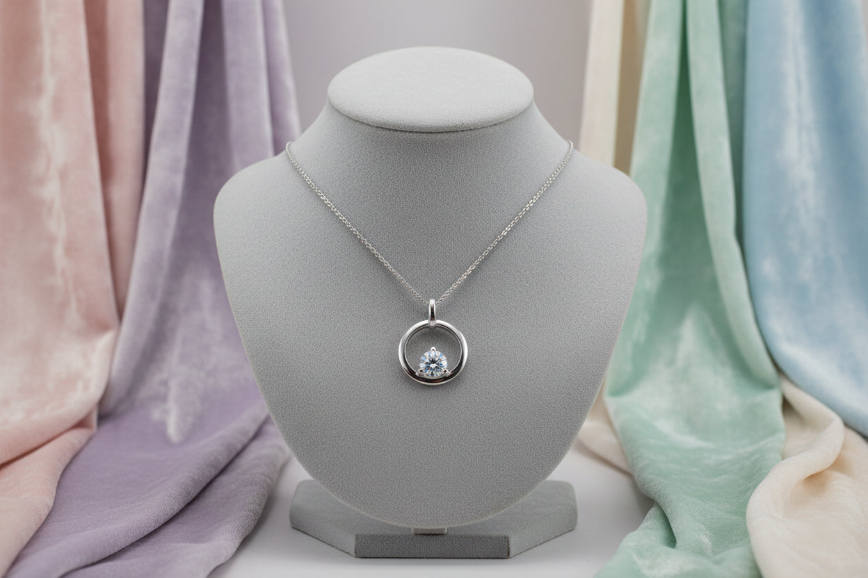 10K WG 0.30ct VS,EF RB Lab Grown Diamond Solitaire Open Circle Pendant w/ Chain
