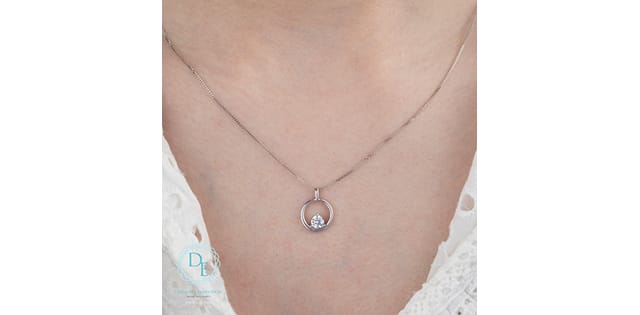 10K WG 0.30ct VS,EF RB Lab Grown Diamond Solitaire Open Circle Pendant w/ Chain