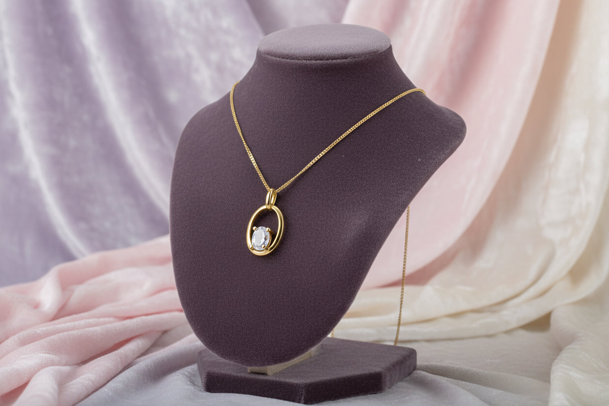 10K YG 0.30ct VS,EF Oval Lab Grown Diamond Solitaire Open Oval Pendant w/ Chain