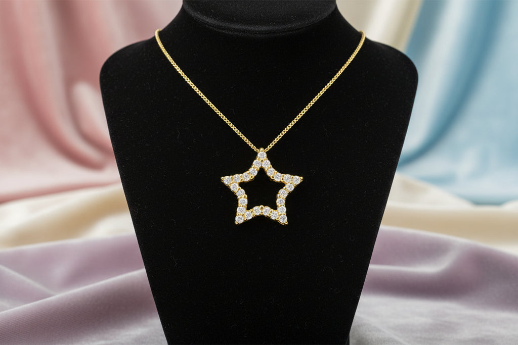 10K YG 0.25ctw VS,EF RB Lab Grown Diamond Star Pendant w/ Chain