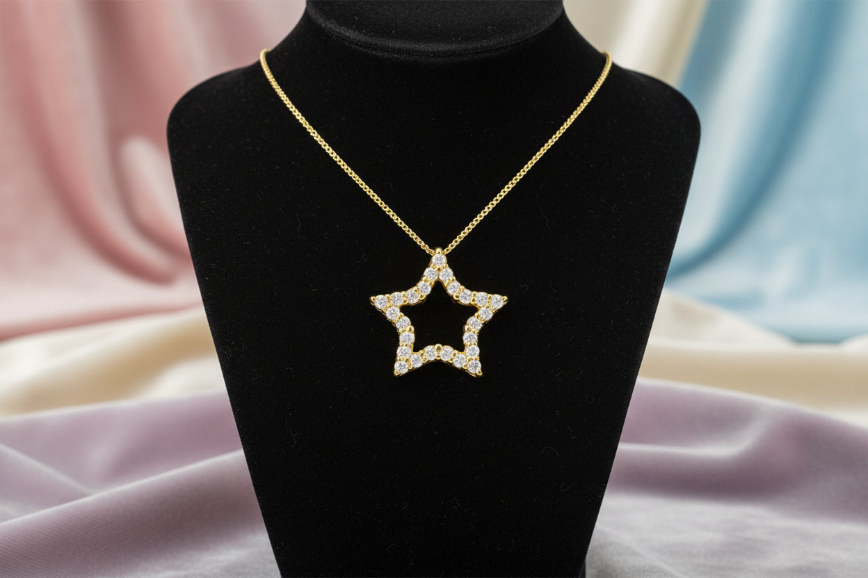 10K YG 0.25ctw VS,EF RB Lab Grown Diamond Star Pendant w/ Chain