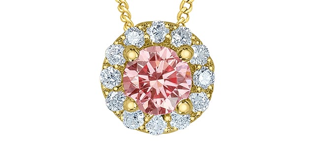 10K YG 0.23ct RB Pink Lab Grown Diamond + 0.10ctw RB Lab Diamond Halo Pendant w/ Chain
