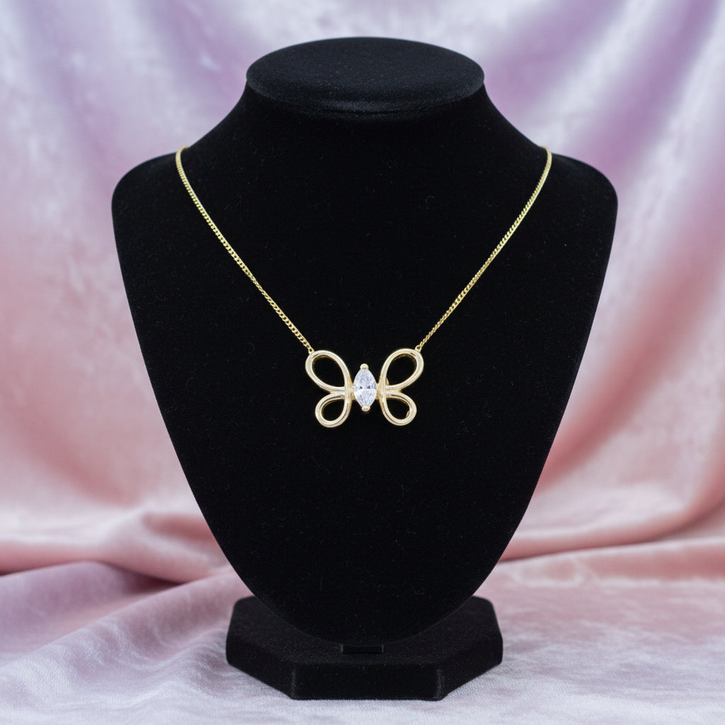 10K YG 0.15ct VS2,F Marquise Lab Grown Diamond Butterfly Pendant w/ Chain "Luxe"
