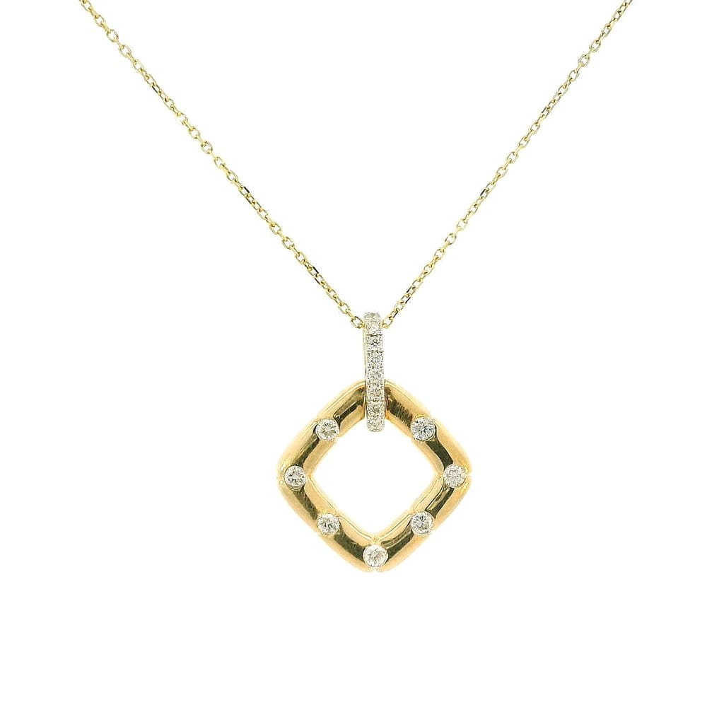 10K YG 0.24ctw Diamond Open Square Shaped pendant with Chain