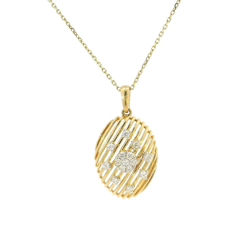 10K YG 0.17ctw Diamond Oval Cross Line Pendant with Chain