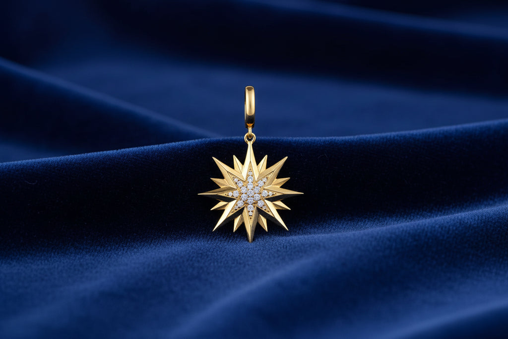 (S2205382) 14K YG 0.21CTW Diamond Starburst Medallion Pendant with Detachable Bail "Gabriel & Co"