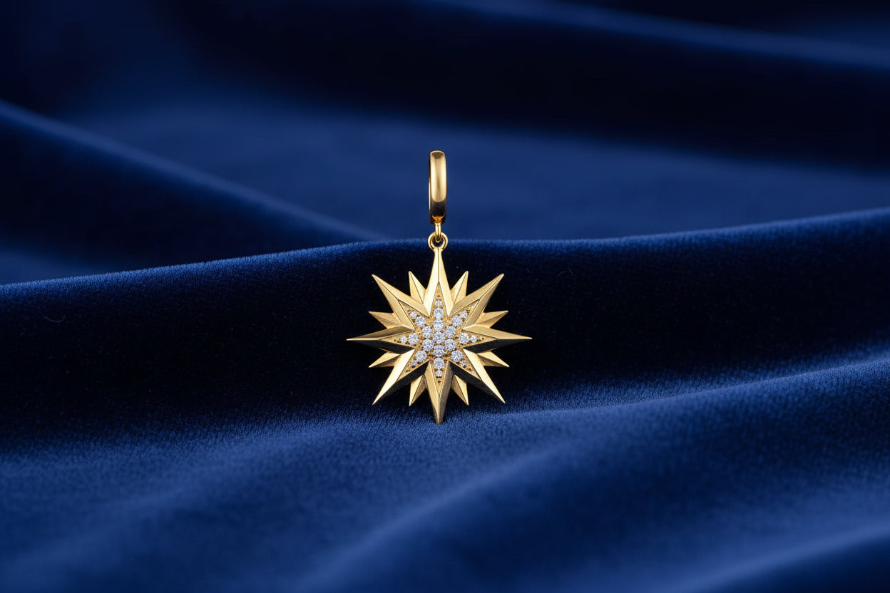 (S2205382) 14K YG 0.21CTW Diamond Starburst Medallion Pendant with Detachable Bail "Gabriel & Co"