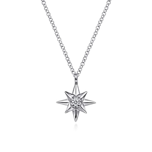 (S2205328) Sterling Silver 0.03ct SI Diamond Starburst Pendant with Chain 17.5" "Gabriel & Co."