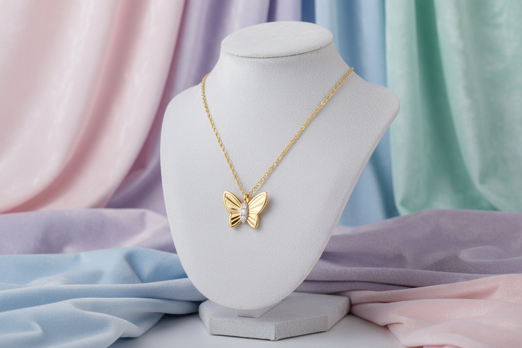 (S2205370) 14K YG 0.03CTW Diamond Butterfly Pendant with Chain "Gabriel & Co"