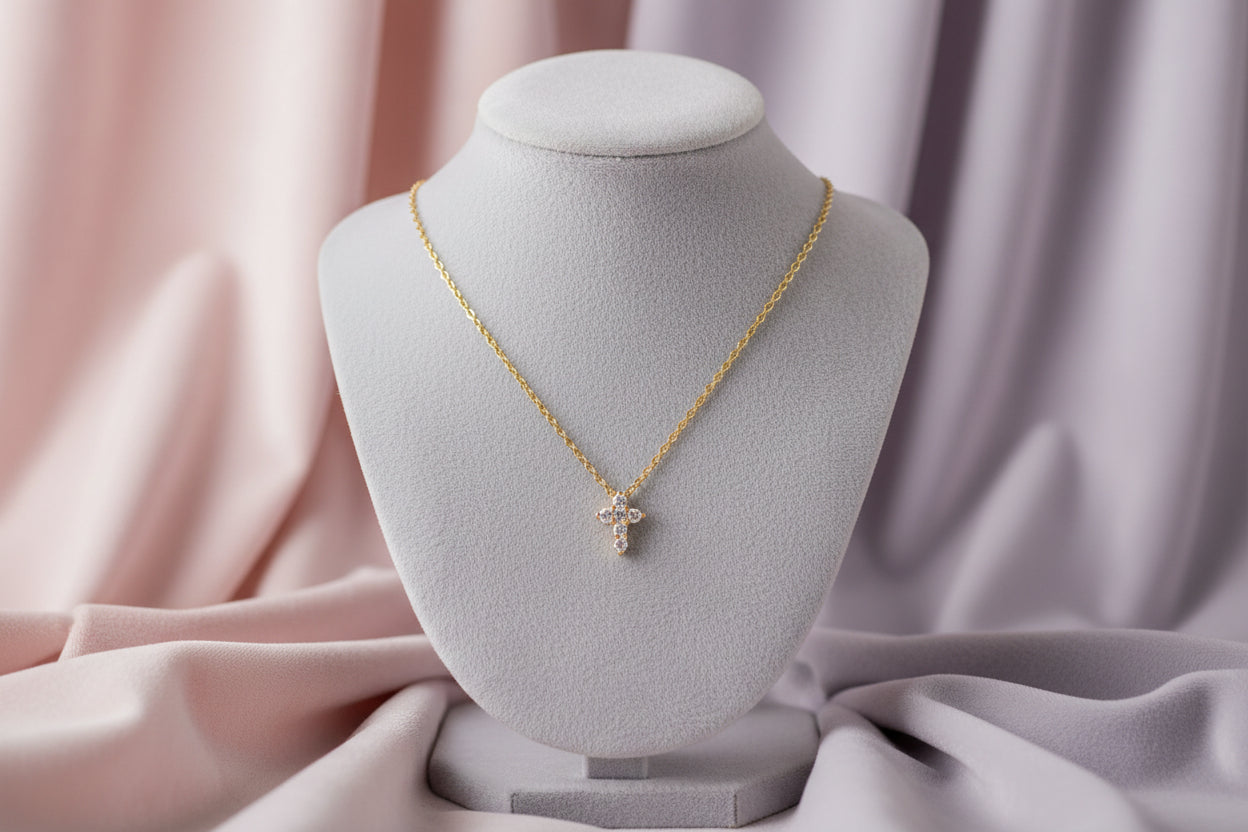 (S2129669) 14K YG 0.11CTW Diamond Cross Pendant with Chain "Gabriel & Co"