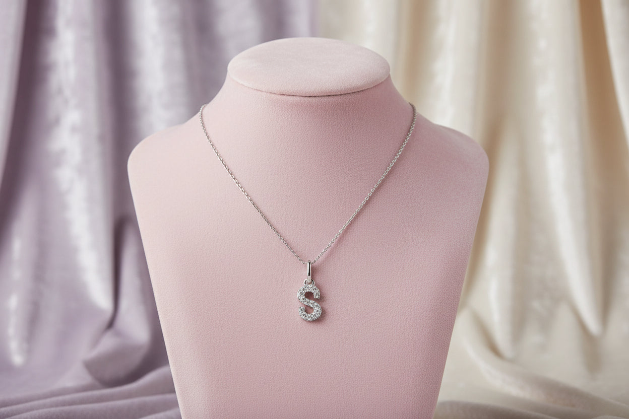 10K WG 0.04ctw Diamond initial "S" pendant with chain 18"