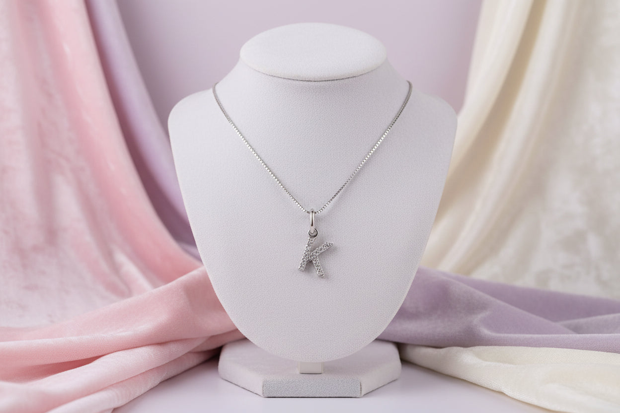 10K WG .04CTW DIAMOND INITIAL "K" PENDANT WITH CHAIN (copy)