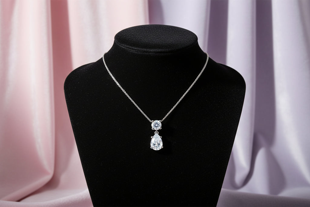 10K WG 0.75CTW Round and Pear Lab Grown Diamond Dangling Earrings